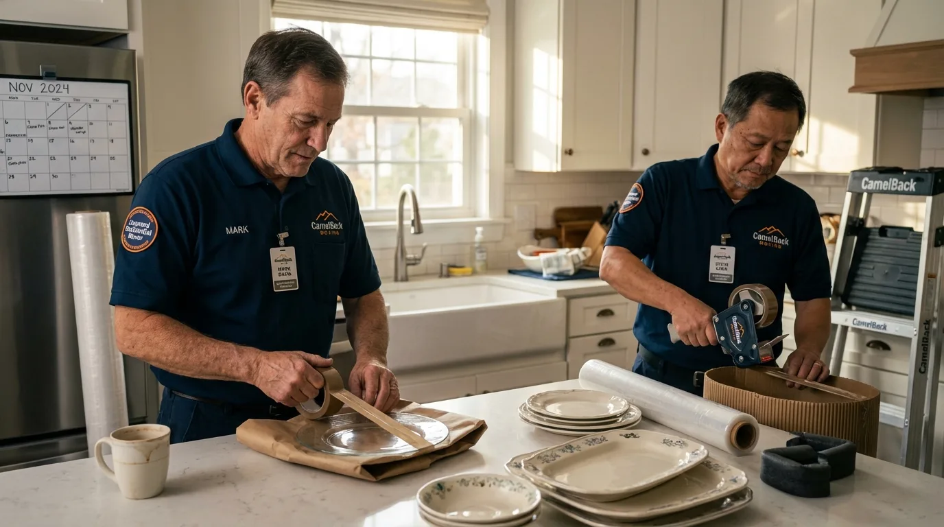 Professional crew packing kitchen dishware in Liberty Hill, TX